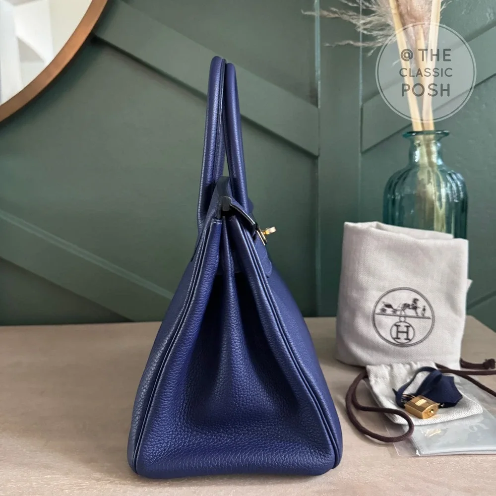 EUC Hermes Birkin 30 Epsom Blue Nuit Gold HW Tote Bag C Stamp 2018 - Picture 6 of 14